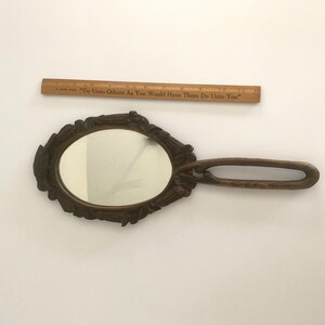 Antique Hand Carved Wooden Hand Mirror With Bird image 5