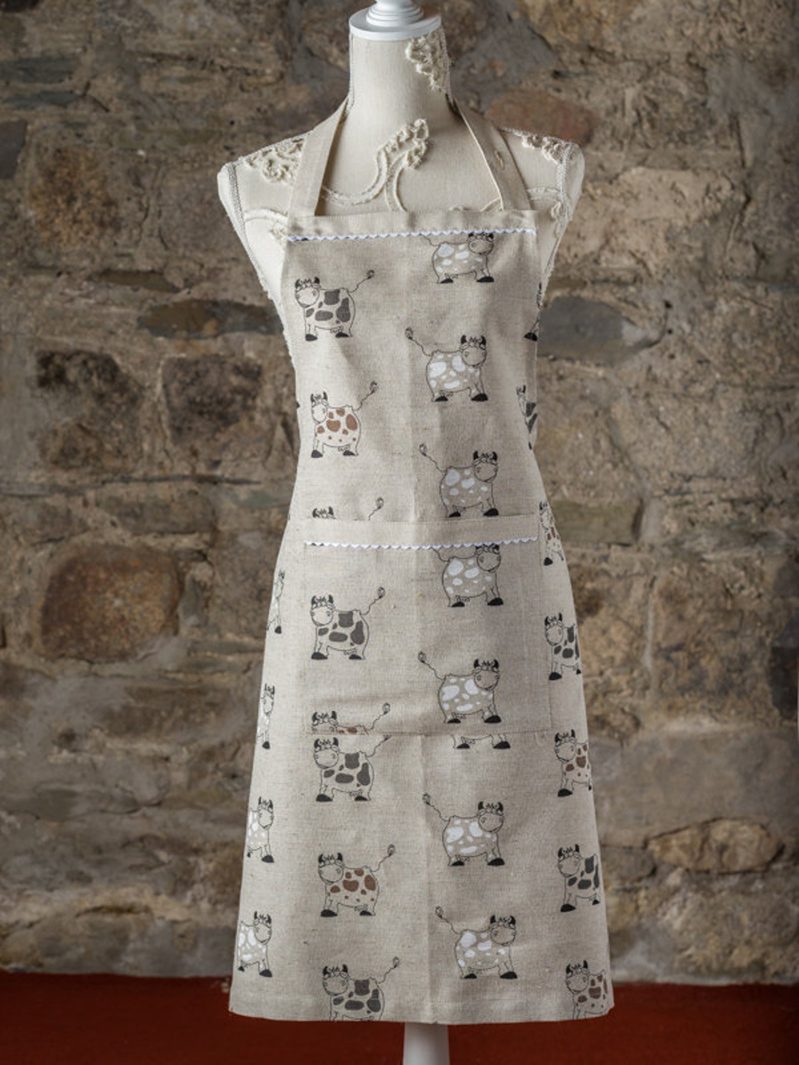 Cow Print Natural Linen Fabric Apron | Etsy