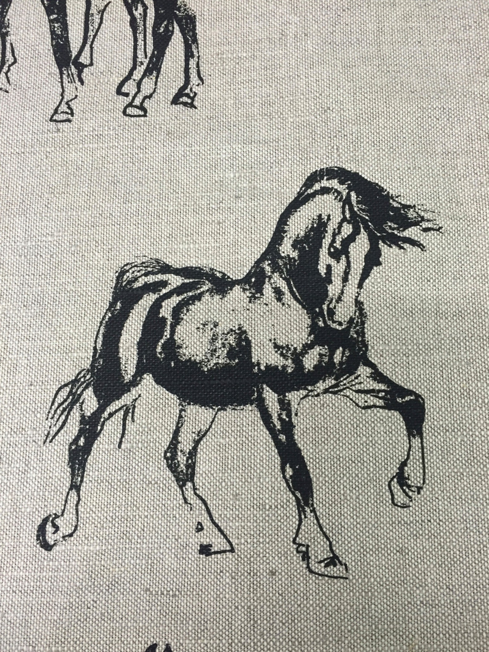 Linen Fabric Horses Print Fabric High Quality Linen Black Etsy