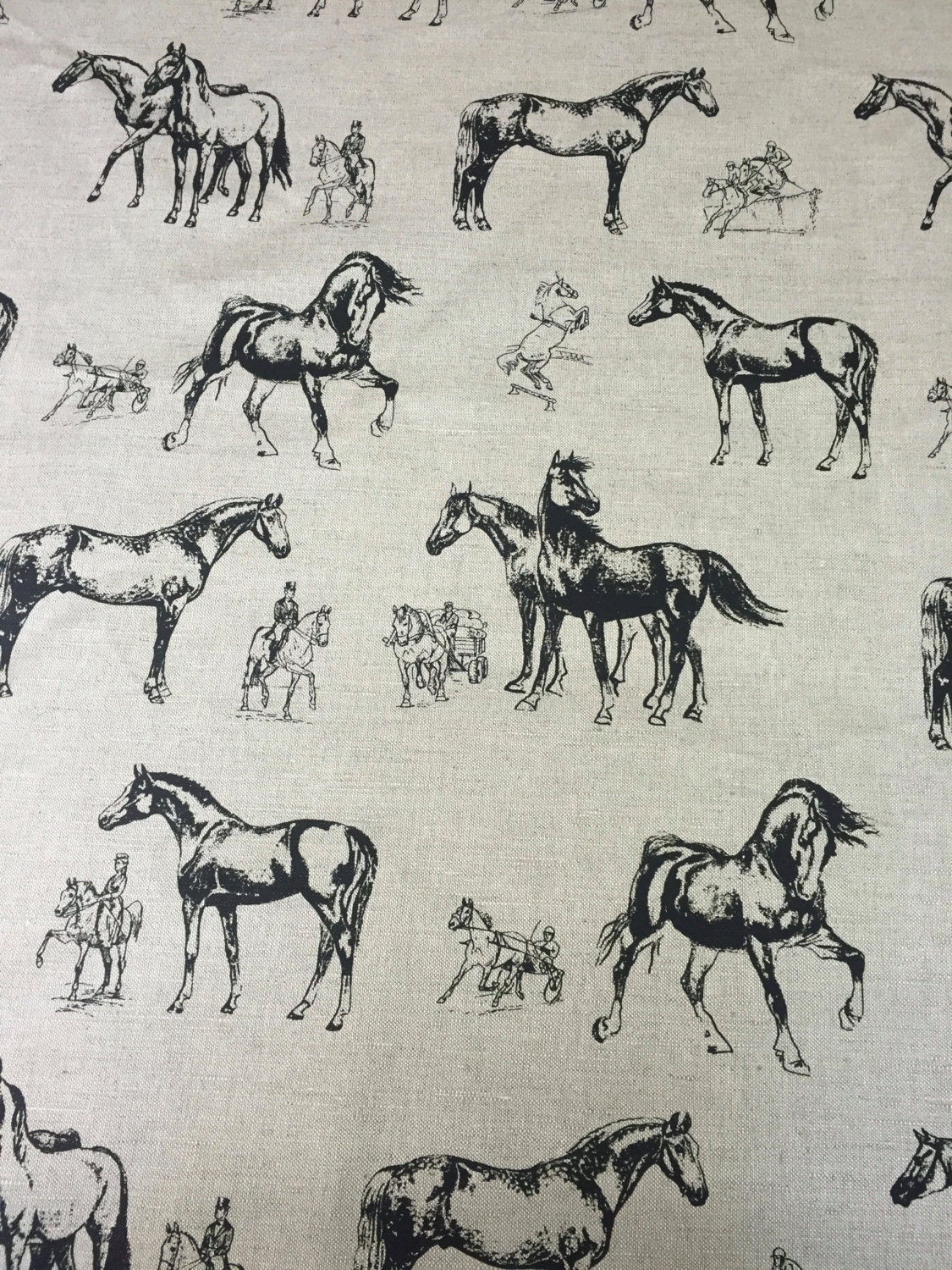 Linen Fabric Horses Print Fabric High Quality Linen Black Etsy