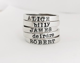 Mother's Stacking Rings - Stacking Name Rings - Personalized Rings - Stackable Rings - Sterling Silver Rings - Your Word Rings