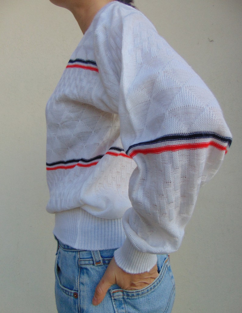 Stripe Sweater Knit Jumper Retro Jumper Red White Blue Sweater Vintage Jumper Mod Jumper White with Red and Blue Stripe UK Small