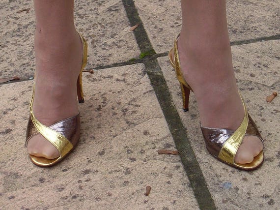 gold bronze shoes heels