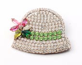 Czech glass rhinestone Art Deco hat pin brooch crystal clear green