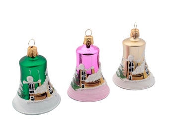 Glass Christmas bell ornament Set of 3 or choose color handmade in Czech