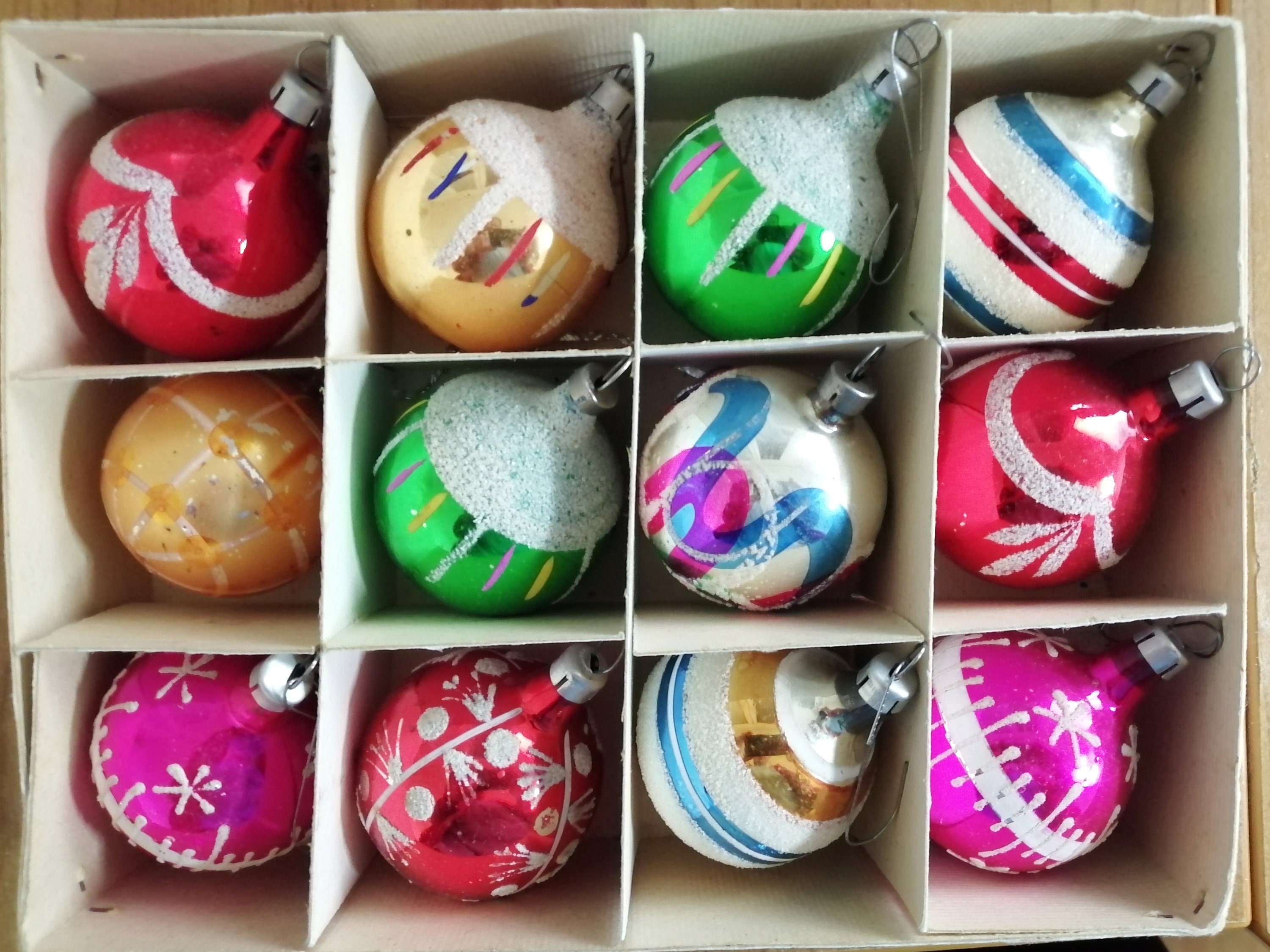 12 Vintage Blown Glass Christmas Ornaments Balls 1950s