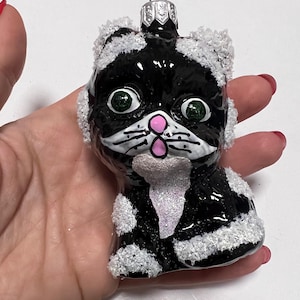 Grote glazen kat zwarte schattige kat kerstornamentdecoratie