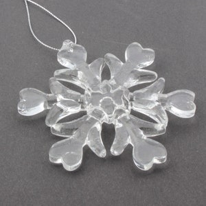 Handcrafted Czech crystal clear glass snow flake Christmas tree ornament 3.75"