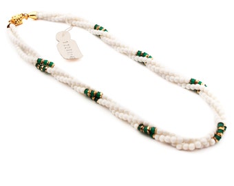 Sweet Cherry | Collier de perles Tripple des années 50 en vert vintage