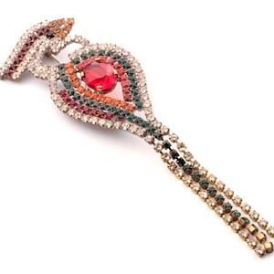Czech vintage rhinestone tropical parrot bird pin brooch