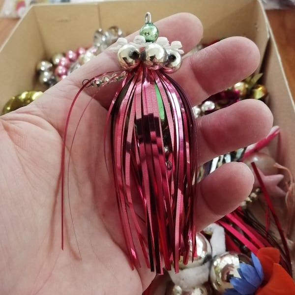 Retro vintage Czech mercury glass bead tassle Christmas ornament Gablonz