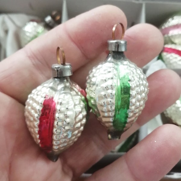2 Czech vintage silver mercury glass nut mini Christmas decorations
