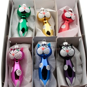 Tsjechisch handgeblazen glazen kattenkerstboomornament Kies kleur Alleen één kat