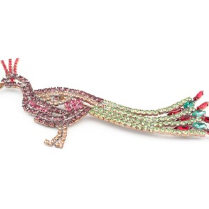 Large Czech vintage rhinestone peacock bird pin brooch