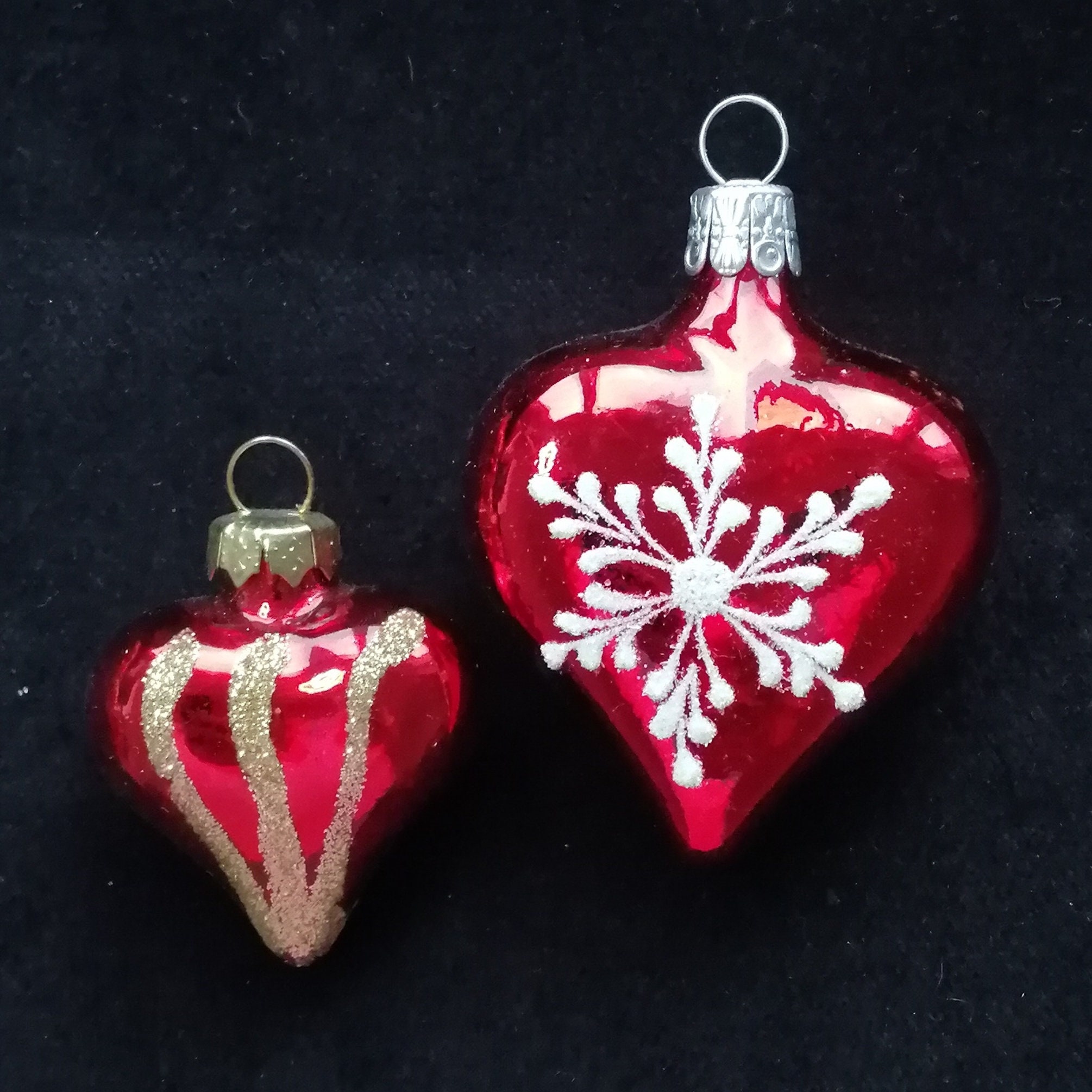 2 Czech Vintage Blown Glass Red Heart Christmas Ornaments - Etsy