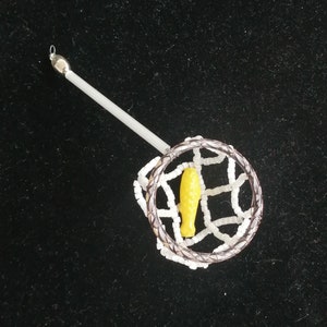 Czech vintage glass bead fishing net Christmas ornament lampwork yellow fish