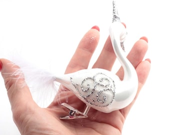 Schwan Christbaumschmuck Baumschmuck Clip weiß und silber handgemacht