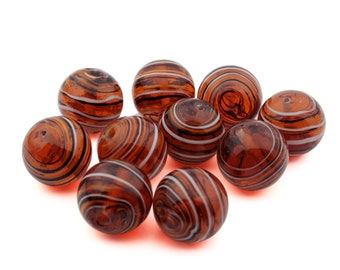 10 large vintage lampwork swirl stripe topaz glass beads 23mm