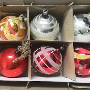 6 vintage Czech blown glass Christmas ornaments balls