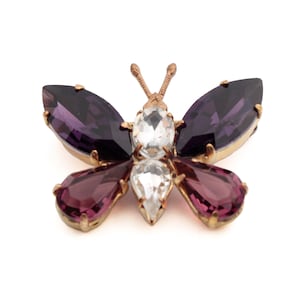 Czech clear purple glass rhinestone butterfly pin brooch