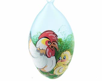 Blown glass egg Easter Christmas ornament hand painted chicken