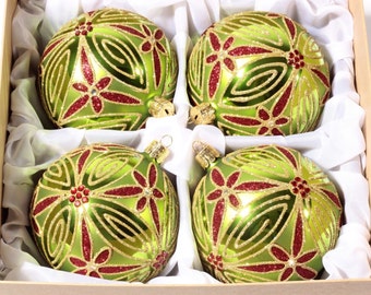 4 large Czech blown gold glass Christmas tree ornaments balls 4"