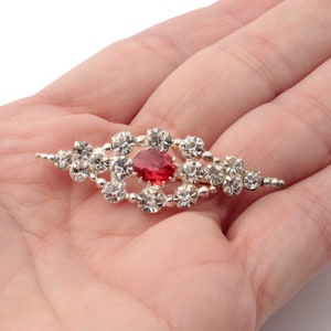 Vintage Czech clear red glass rhinestone openwork pin brooch