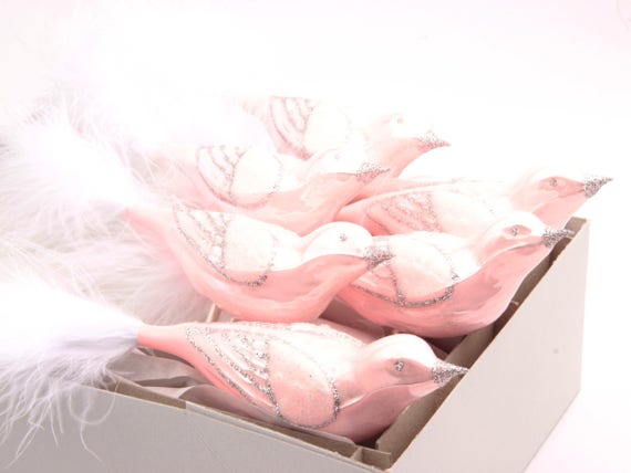 6 Czech Glass Bird Christmas Tree Ornaments Decorations Pink Etsy