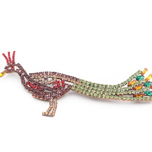 Large Czech vintage rhinestone peacock pin brooch 5.5&quot;