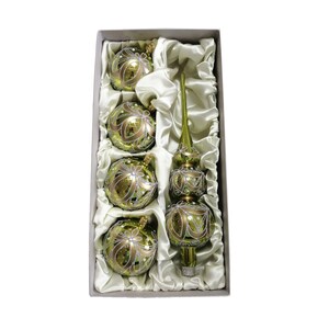 Set 5 gold green blown glass Christmas ornaments tree topper XL