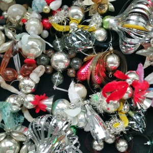 5 retro vintage mercury glass bead Christmas tree ornaments Gablonz choose set