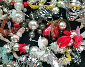 5 Retro Vintage Quecksilber Glasperle Christbaumschmuck Gablonz Wahl Set