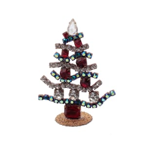 Czech rhinestone Christmas tree ornament ruby red vitrail