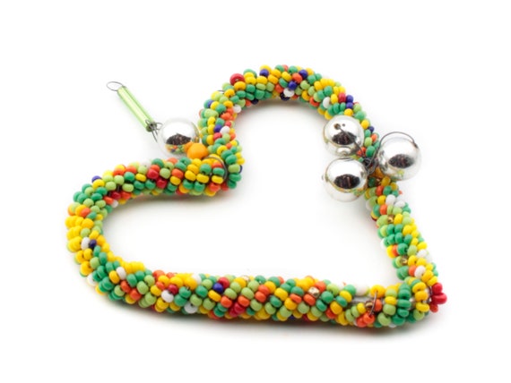 Czech Seed Mercury Glass Bead Heart Christmas Tree Ornament