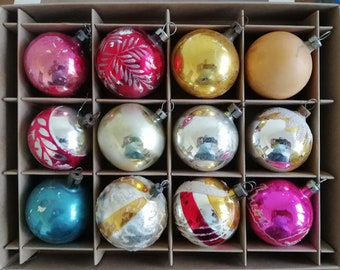 12 vintage blown glass Christmas tree decorations ornaments balls