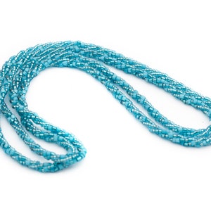 Vintage Czech 3 strand necklace blue atlas glass seed beads 36"