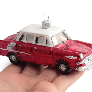 Blown glass vintage classic car Christmas tree ornament decoration red