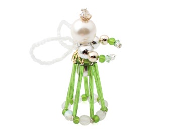 Czech handmade glass seed bugle pearl bead angel Christmas tree ornament