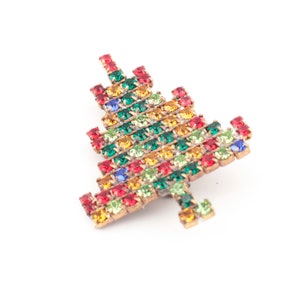 Czech vintage rhinestone Christmas tree pin brooch rainbow