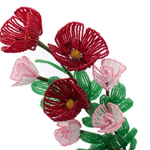 Handmade French seed glass bead wild flower stem bouquet