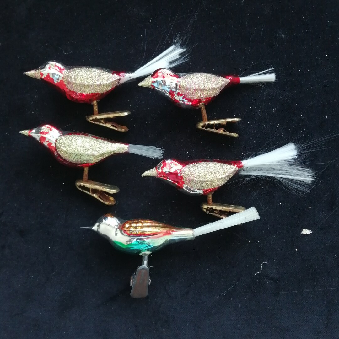 5 Vintage Blown Mercury Glass Bird Christmas Ornaments Germany Etsy