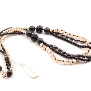 Vintage Czech 3 strand necklace pearl black metallic glass beads