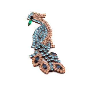 Czech vintage glass rhinestone parrot tropical bird pin brooch