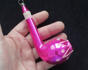 Vintage blown mercury glass pink pipe Christmas ornament Czech