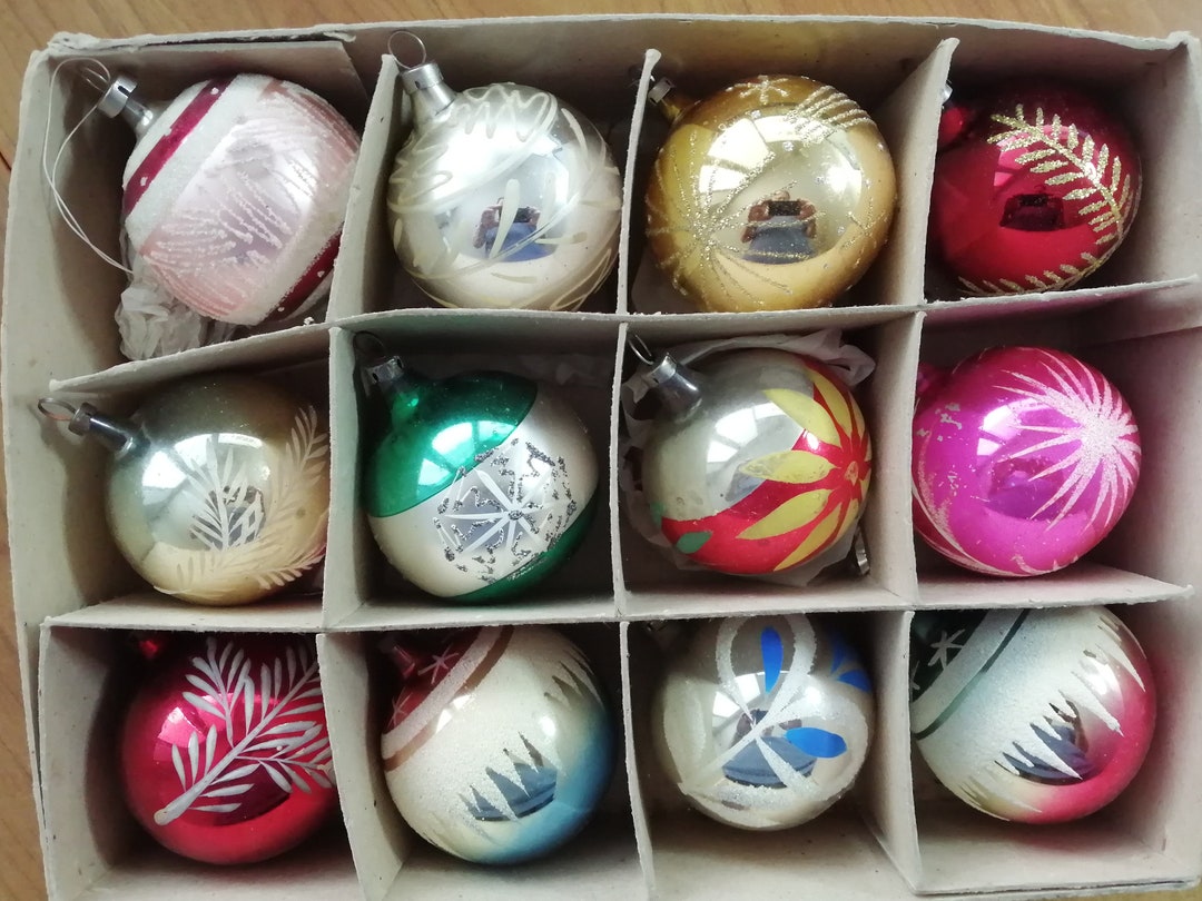 12 Blown Glass Christmas Tree Ball Ornaments 50's 60's Etsy