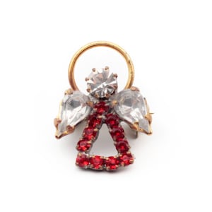 Czech vintage rhinestone mini Christmas angel pin brooch