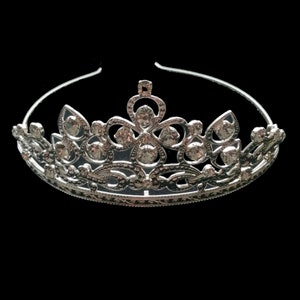 Handmade glass rhinestone tiara pageant headpiece silver crown Czech