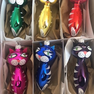 Adorno navideño de cristal grande con forma de gato y tigre. Una pieza, color a elegir