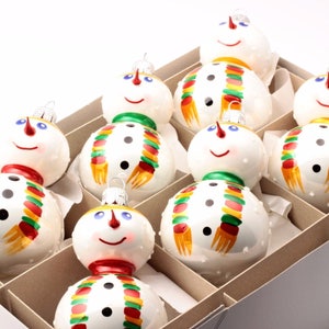 Glass snowman Christmas tree ornament hand decorated One piece or box of 6