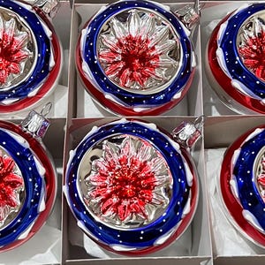 Set 6 blown mercury glass reflector Christmas tree ornaments 7cm blue red silver  Czech